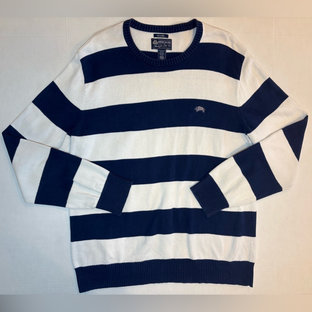 American Rag 100% cotton blue & white striped knit crewneck sweater size XXL
